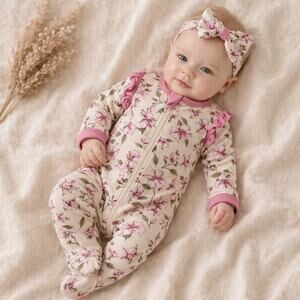 Milkberry Bamboo Floral Baby Sleeper Set 🌸 Soft Girl Cottagecore Ruffle